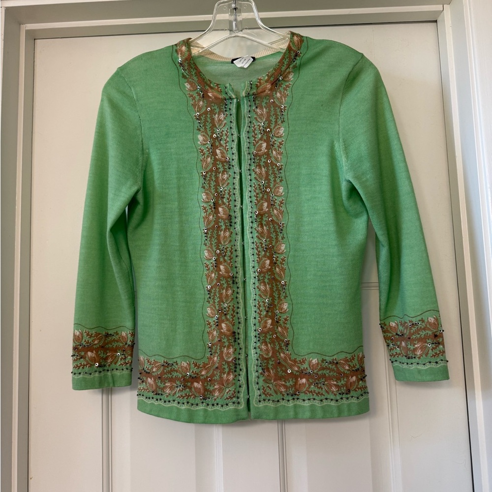 Green Embroidered/beaded Cardigan